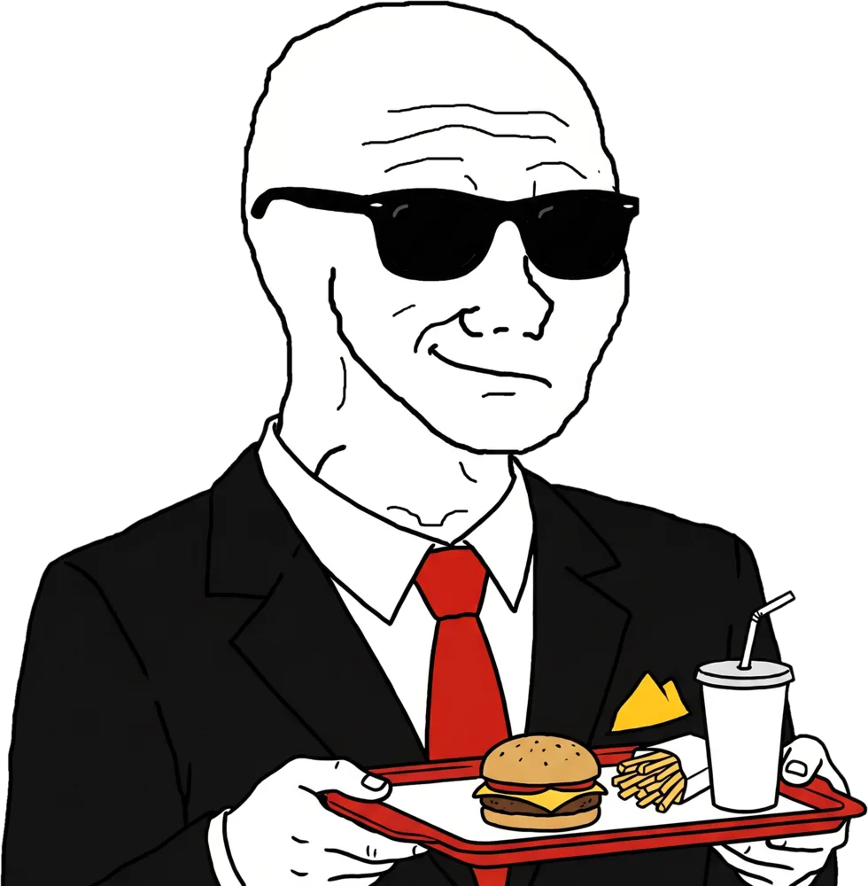 rich wojak holding a red tray