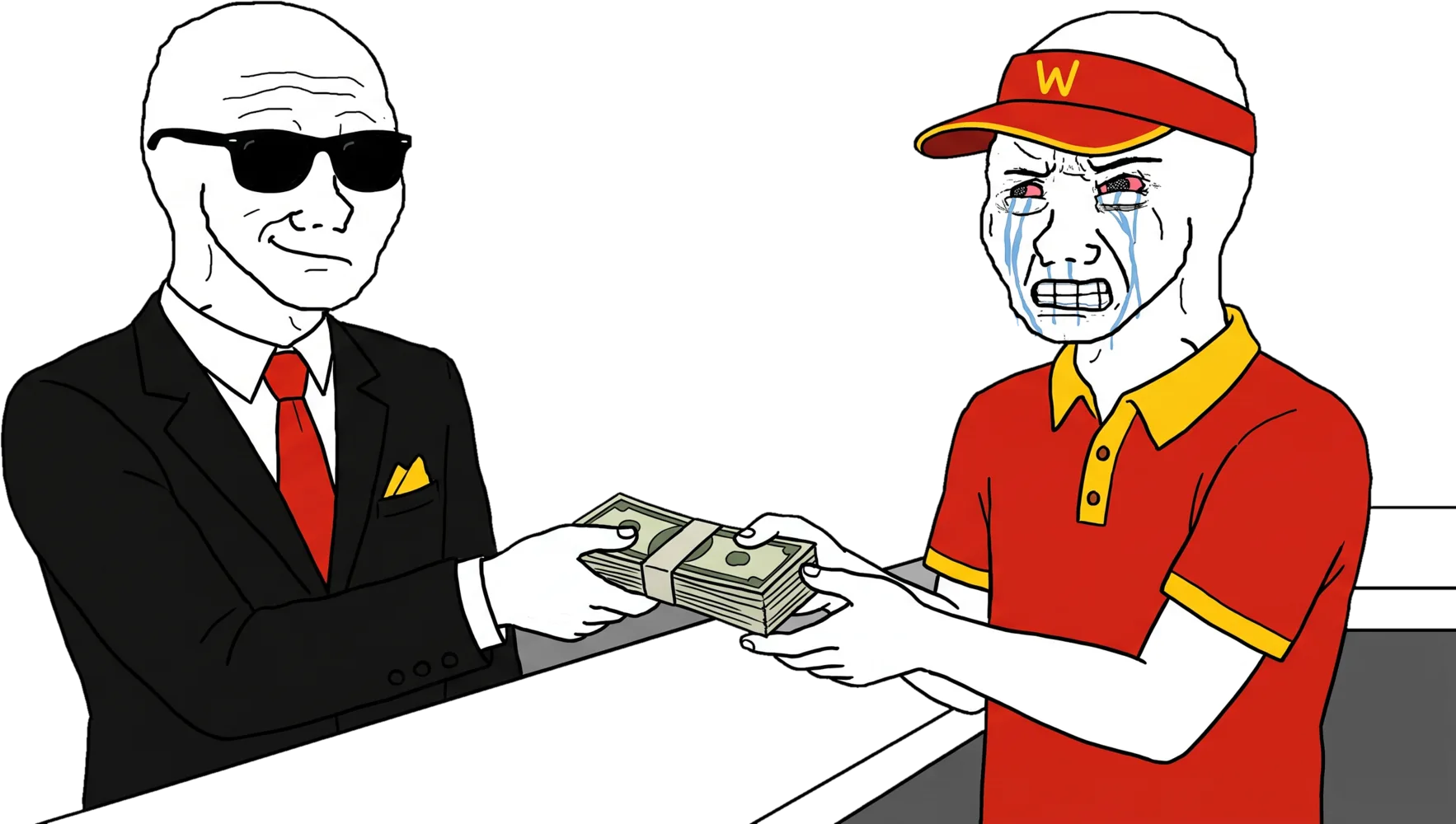 rich wojak tipping the crying fryer wojak
