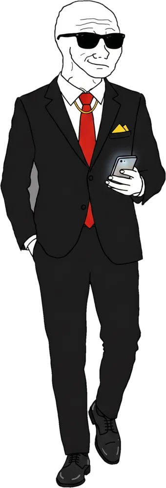 rich wojak walking in a suit